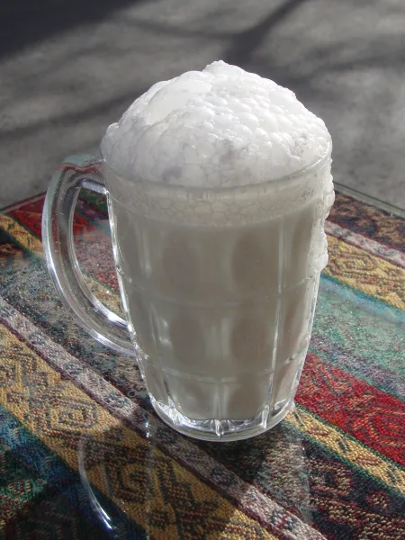 ayran: Glass mug of fresh ayran as found in Maltepe, Istanbul, Turkey