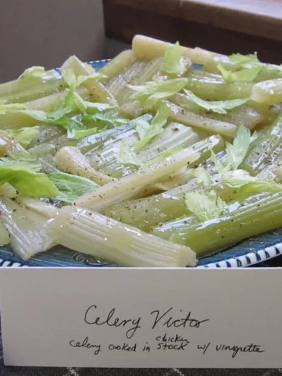 celery Victor: Cathy2's Celery Victor -- celery braised in chicken stock with a vinaigrette dressing (from when Celery was King!)