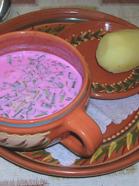 cold borscht, a photograph of the dish