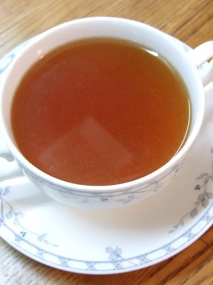Consommé: self-made consommé de volaille (double consomme soup with chicken)