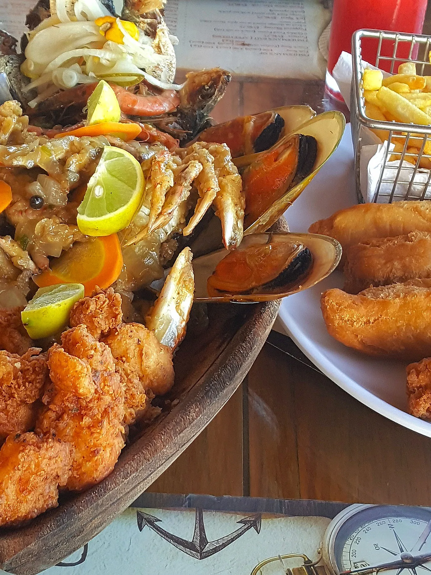 festival: Jamaican seafood (fried fish, lobster, crab and shrimp) and mussels with festival and fries