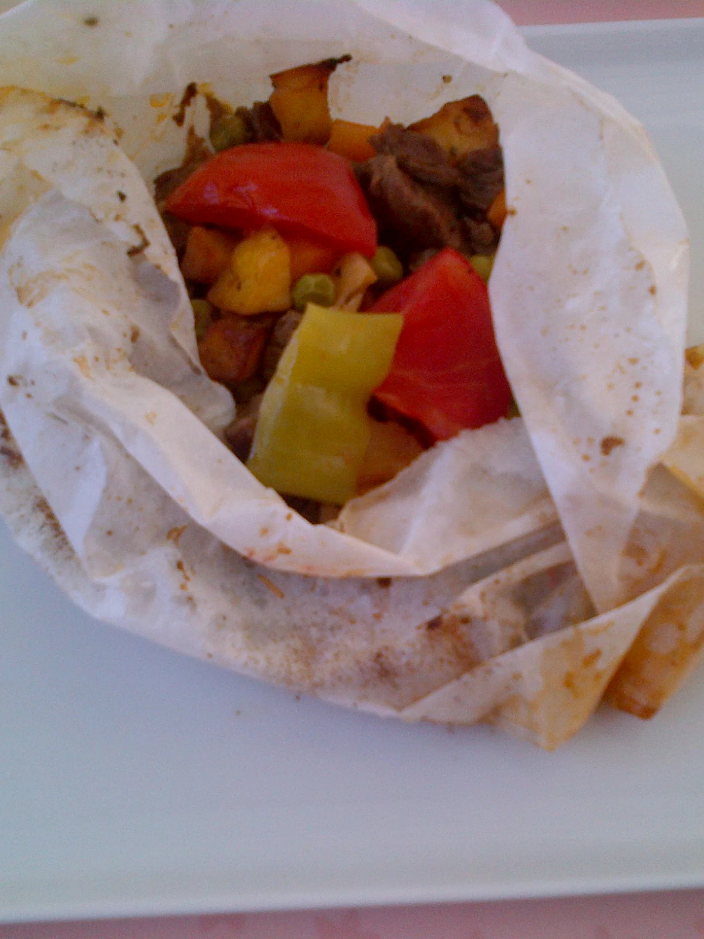 kağıt kebabı: "Kağıt kebabı" is a veal and vegetables dish from the Turkish cuisine, made in the oven