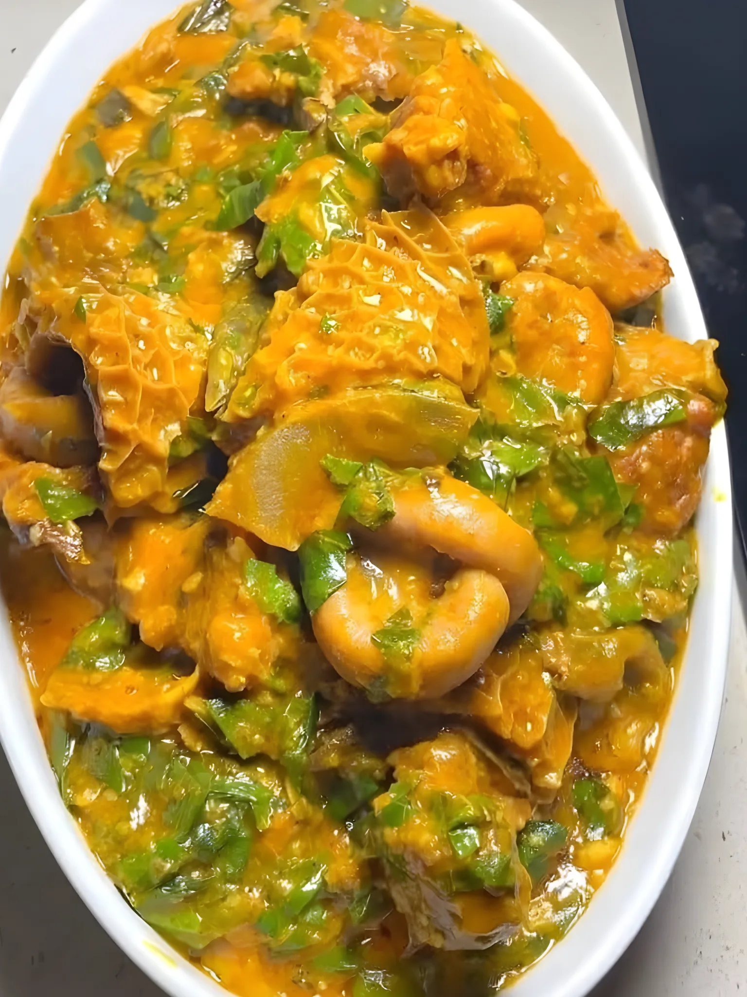 Ofe Oha: Ofe Oha (Oha Soup) served in style
