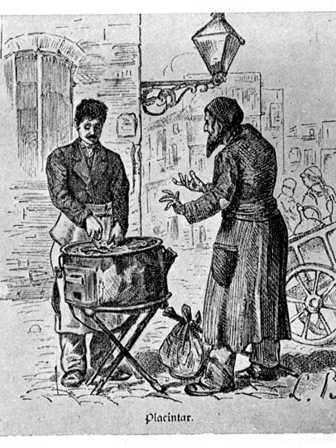 Placenta cake: A Greek maker of plăcintă (a style of pie), Bucharest, 1880