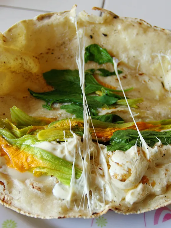 quesadilla: An (opened) Squash Flower or Flor de Calabaza Empanada in Oaxaca, Mexico