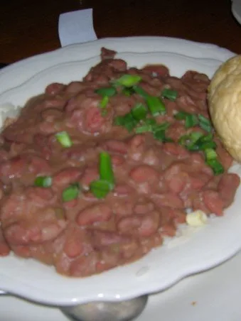 Red beans and rice: This a picture of a plate of red beans and rice from the Chimes Restaurant in Baton Rouge, Louisiana