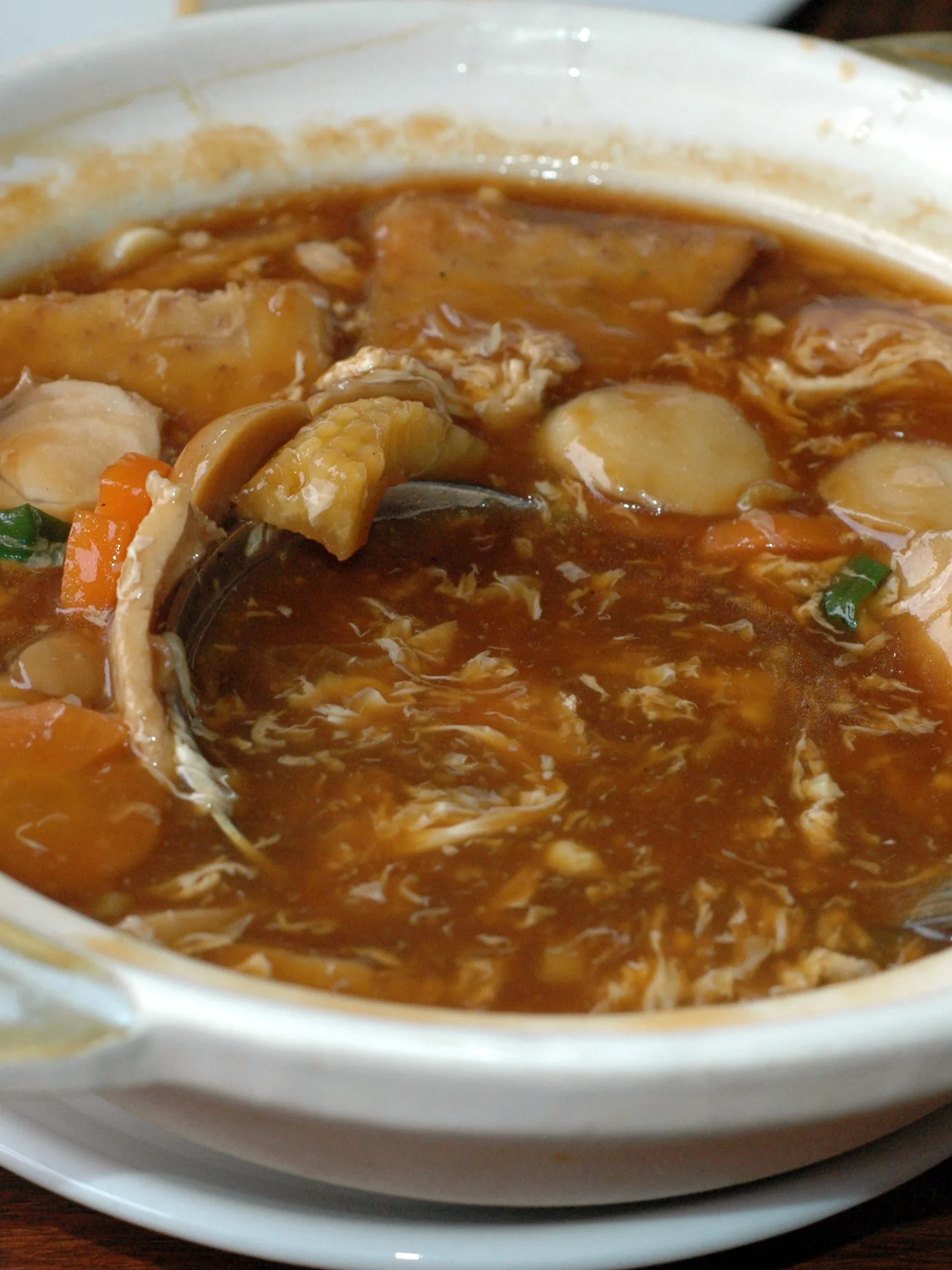 Sapo tahu: Seafood and tofu claypot ( sapo ). Tastes better than it looks..., Bintan