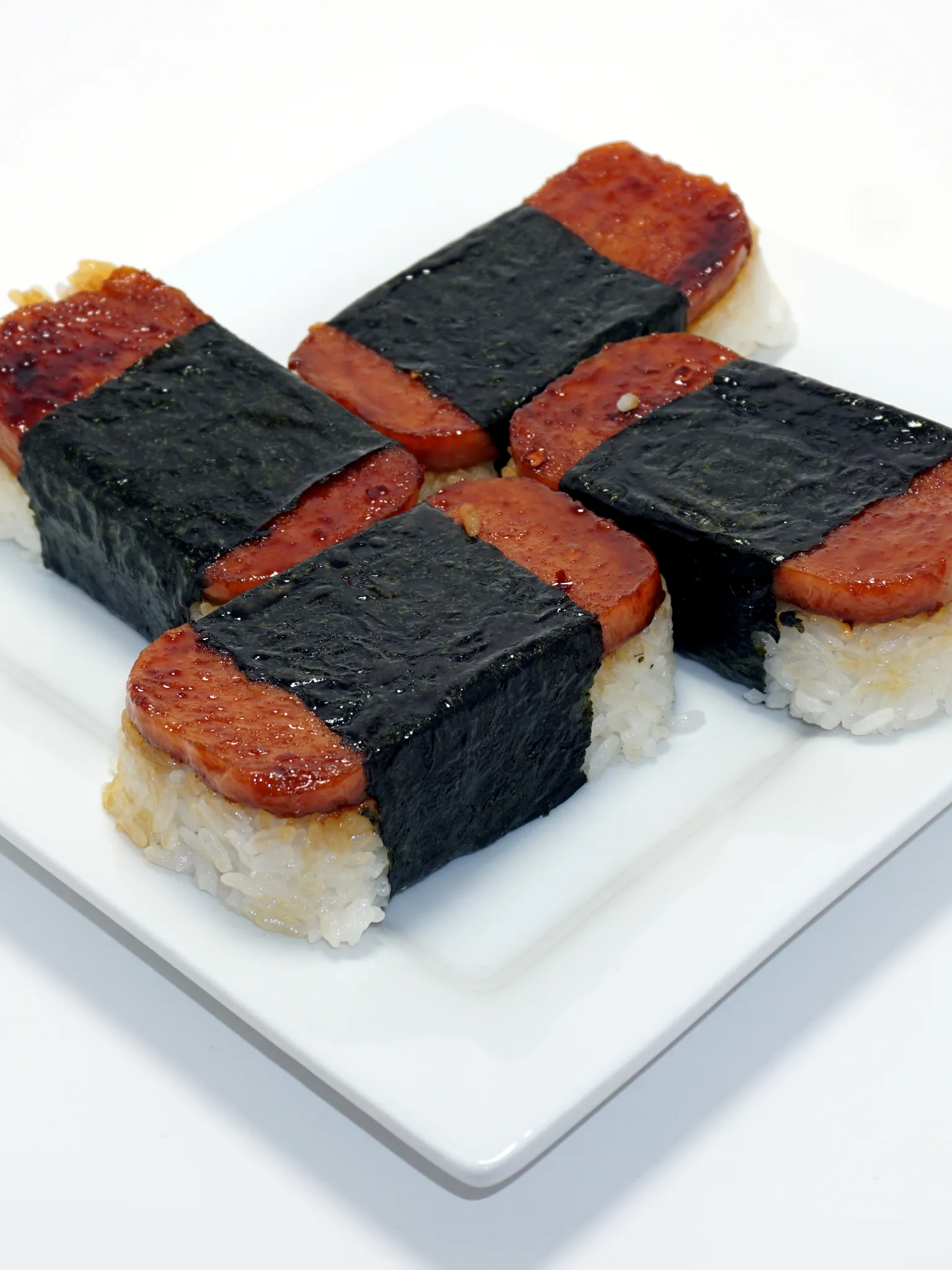Spam musubi: A plate of freshly made Spam musubi
