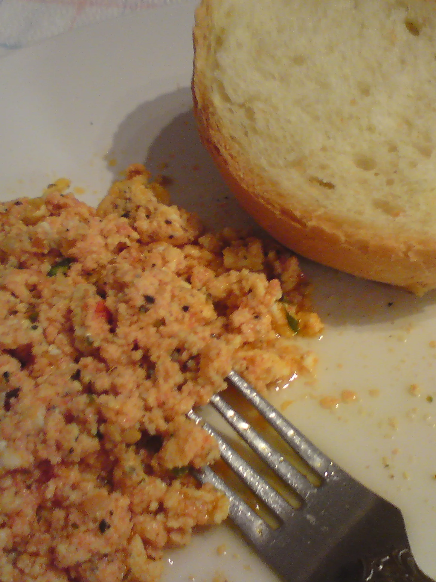 Strapatsada: A quick Greek meal made from eggs scrambled in olive oil, fresh tomato puree and herbs (oregano, thyme or other). Often feta cheese is added as well