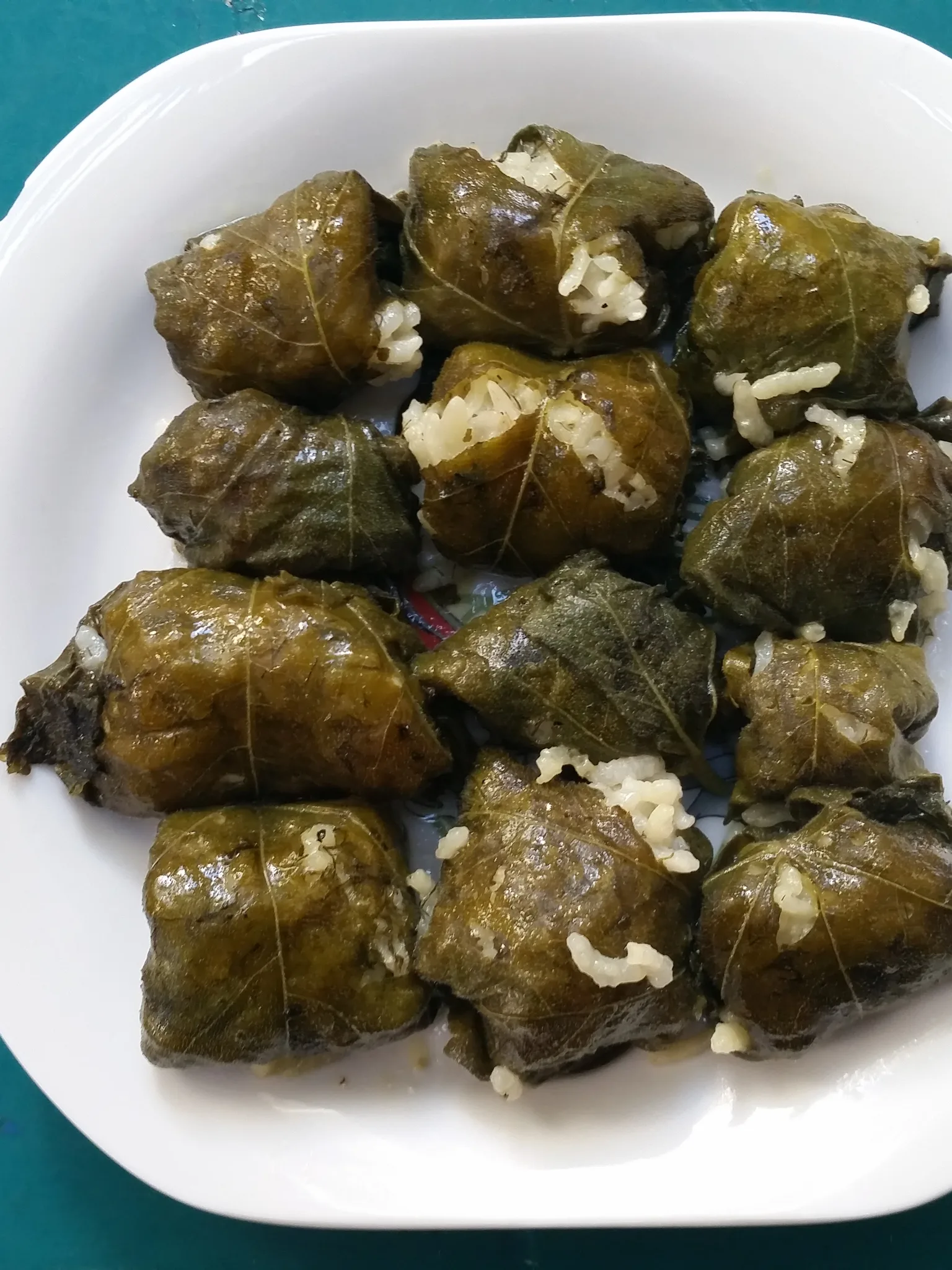 Stuffed mallow: Greek dolmadakia made with common mallow leaves stuffed with a rice and herb mix