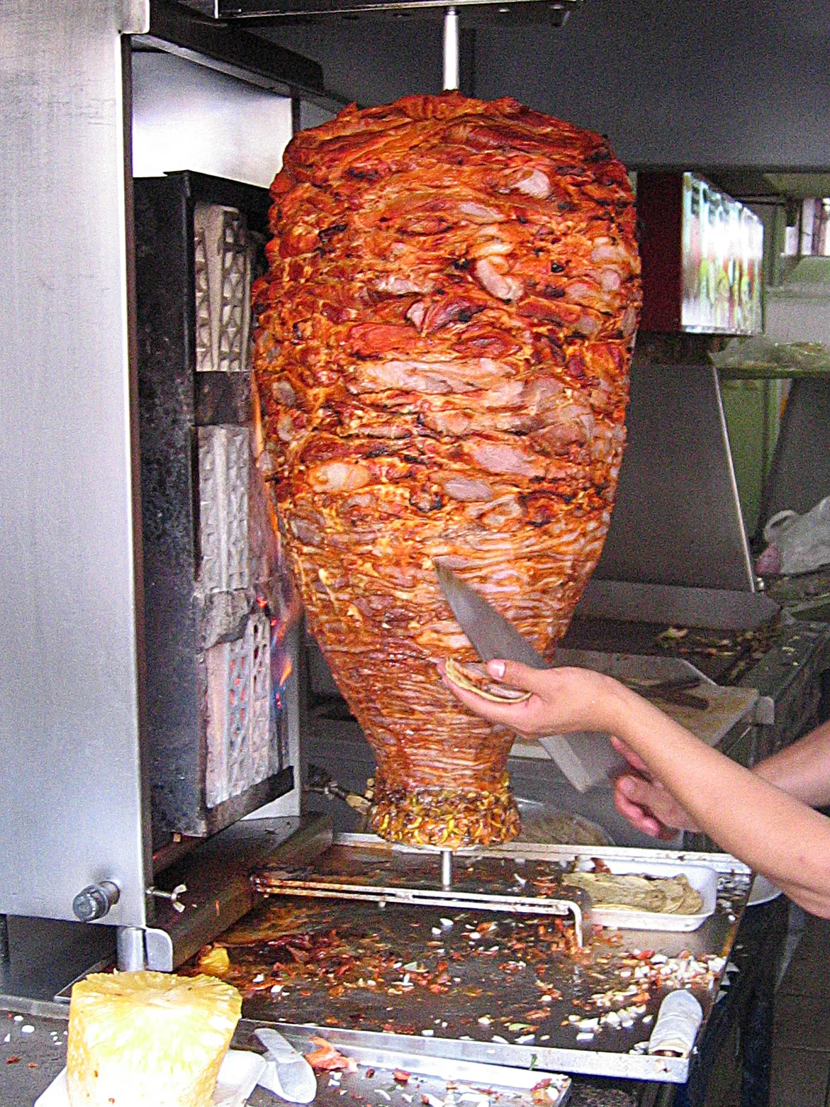 Tacos al pastor, a photograph of the dish